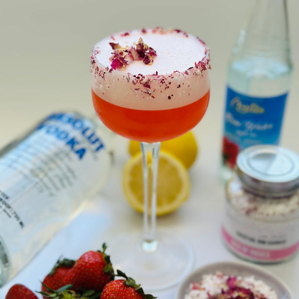 Strawberry Rose Fizz Cocktail