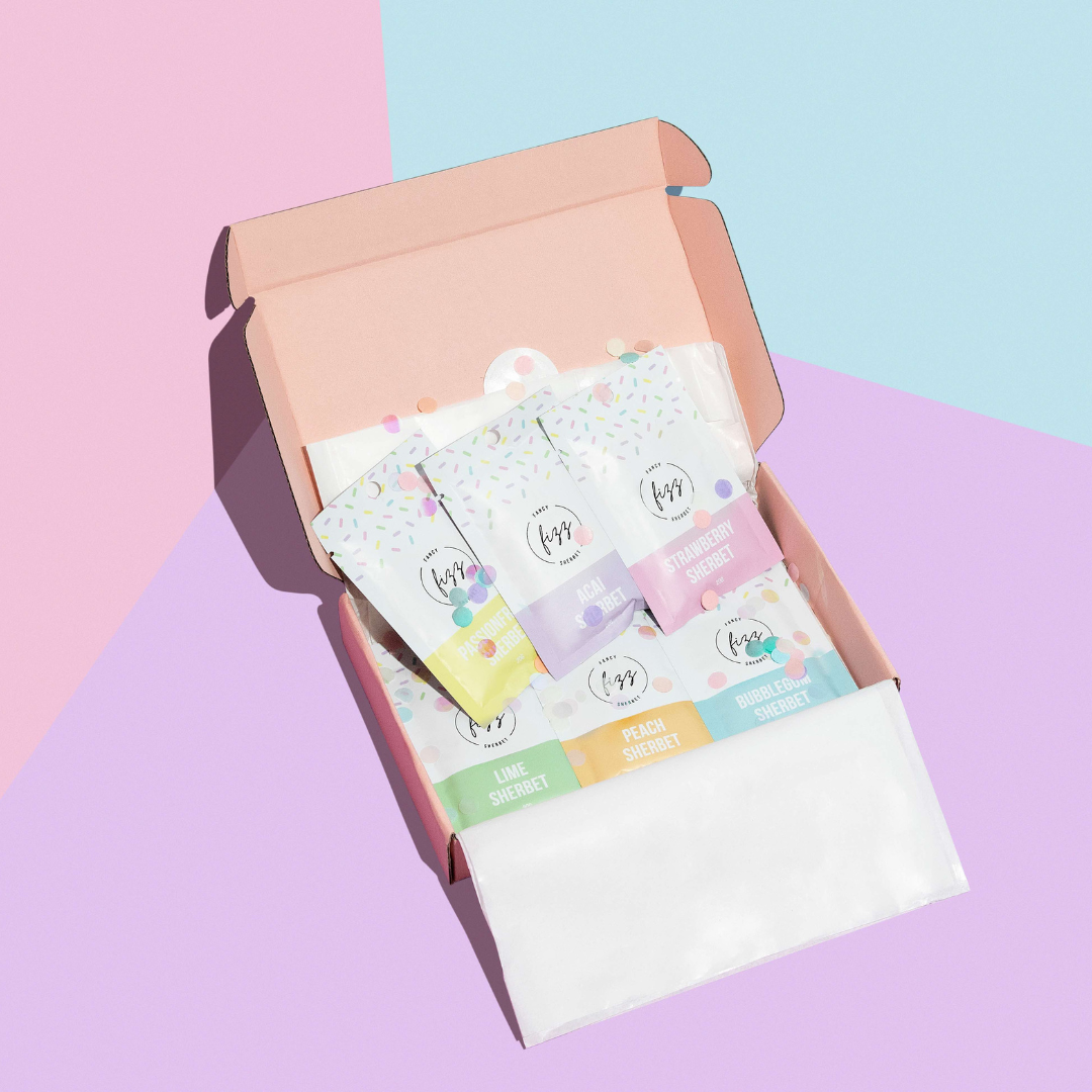 Fancy Sherbet Gift Pack. Sweet. Sour. Fizzy. Fun. Delivered.